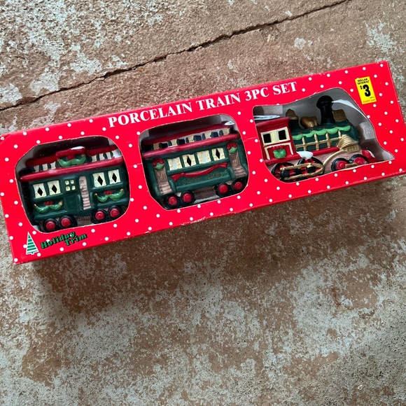Vtg Christmas Porcelain Train Set 3 Piece Santa Lines Holiday Trim 90s - Picture 13 of 16